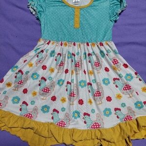 Colorful Kids Dress with Chicken Print